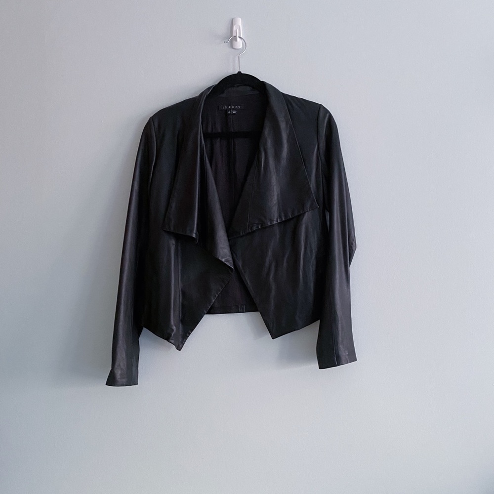 Theory Draped Crossover Lambskin Leather Jacket